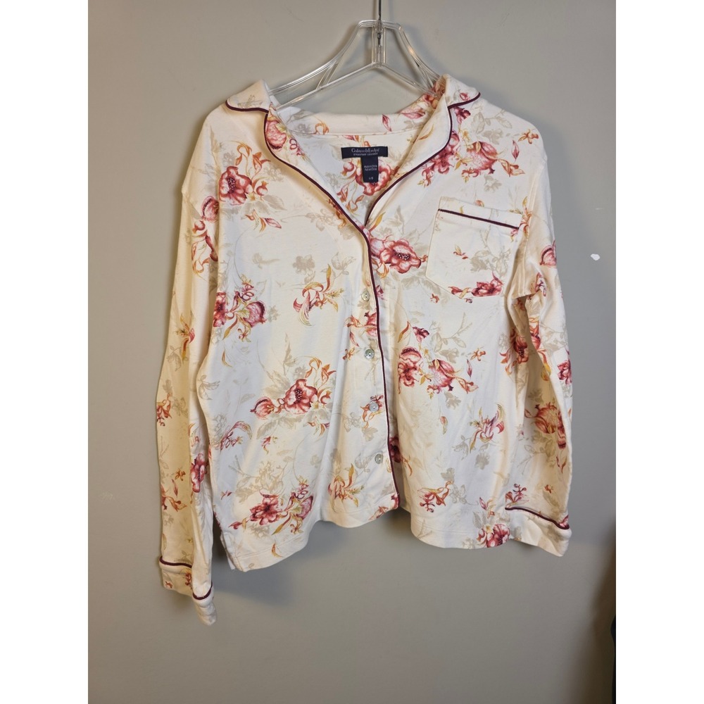 Crabtree & Evelyn Everyday Luxury Wmns L Pajama Top Floral Long Sleeve Button Up